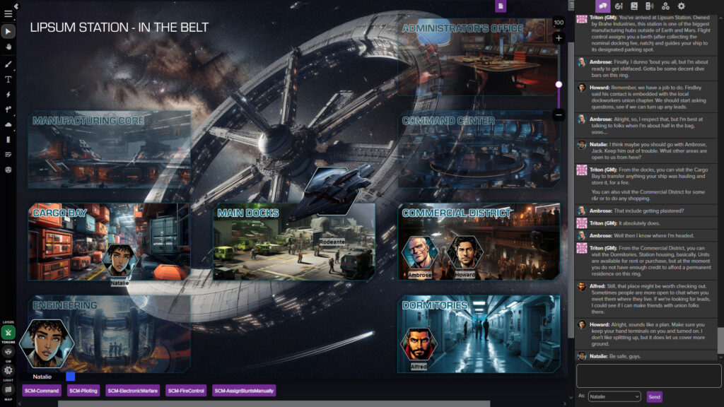 Screenshot of a virtual tabletop gaming session in progress